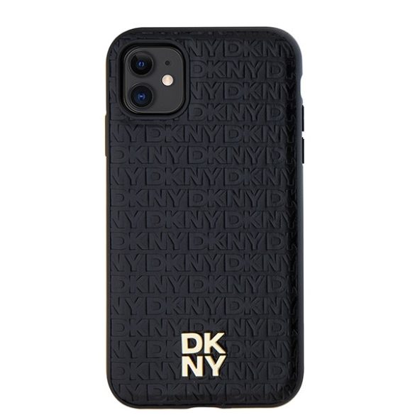 DKNY DKHMN61PSHRPSK Leather Monogram Pattern Metal Logo MagSafe-kompatibilis tok iPhone 11 / Xr - fekete