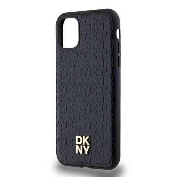 DKNY DKHMN61PSHRPSK Leather Monogram Pattern Metal Logo MagSafe-kompatibilis tok iPhone 11 / Xr - fekete