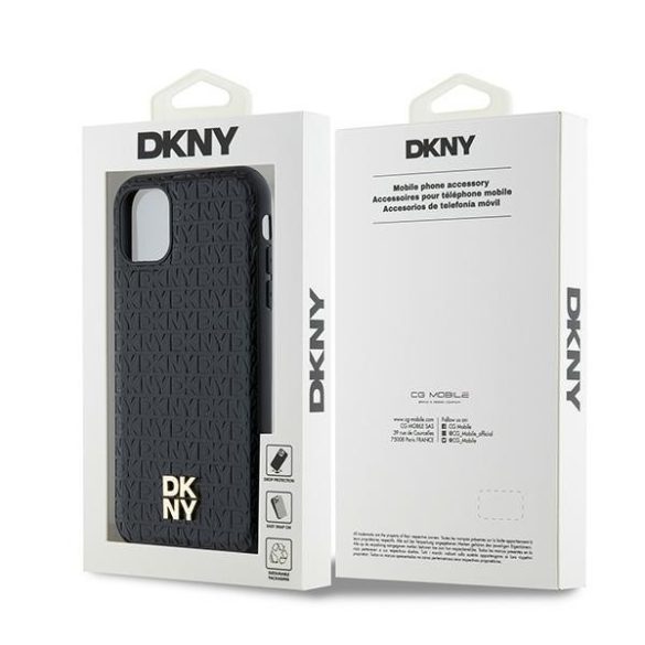 DKNY DKHMN61PSHRPSK Leather Monogram Pattern Metal Logo MagSafe-kompatibilis tok iPhone 11 / Xr - fekete