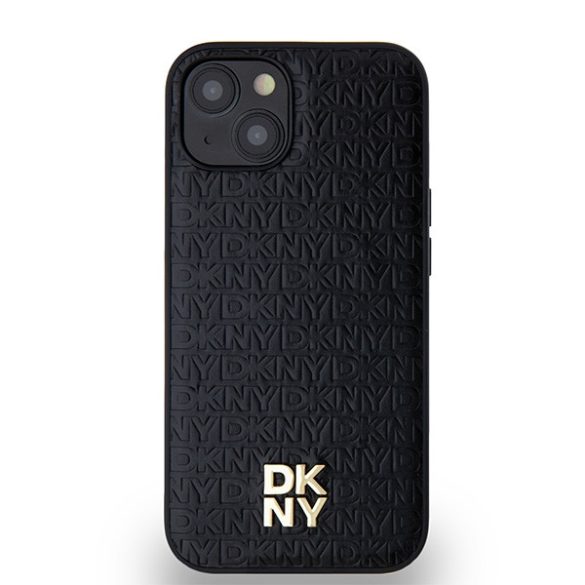 DKNY DKHMP14SPSHRPSK Leather Monogram Pattern Metal Logo MagSafe-kompatibilis tok iPhone 14 / 15 / 13 - fekete