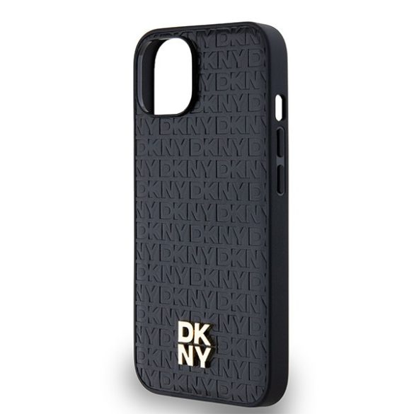 DKNY DKHMP14SPSHRPSK Leather Monogram Pattern Metal Logo MagSafe-kompatibilis tok iPhone 14 / 15 / 13 - fekete