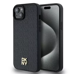   DKNY DKHMP15SPSHRPSK Leather Pattern Metal Logo MagSafe-kompatibilis tok iPhone 15 - fekete
