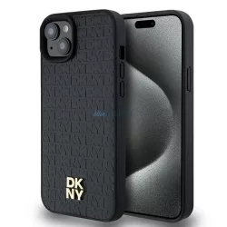   DKNY DKHMP15SPSHRPSK Leather Pattern Metal Logo MagSafe-kompatibilis tok iPhone 15 - fekete