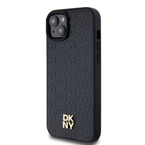 DKNY DKHMP15SPSHRPSK Leather Pattern Metal Logo MagSafe-kompatibilis tok iPhone 15 / 14 / 13 - fekete