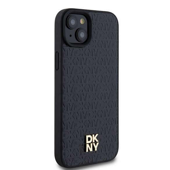 DKNY DKHMP15SPSHRPSK Leather Pattern Metal Logo MagSafe-kompatibilis tok iPhone 15 / 14 / 13 - fekete