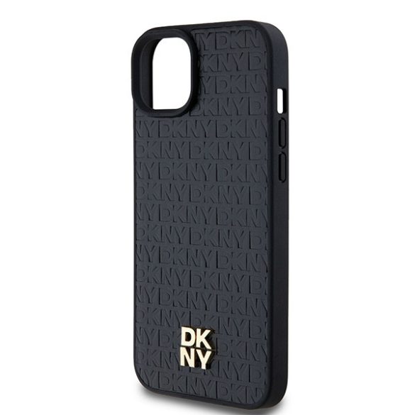 DKNY DKHMP15SPSHRPSK Leather Pattern Metal Logo MagSafe-kompatibilis tok iPhone 15 / 14 / 13 - fekete