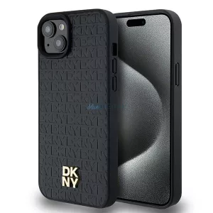 DKNY DKHMP15MPSHRPSK Leather Monogram Pattern Metal Logo MagSafe-kompatibilis tok iPhone 15 Plus - fekete