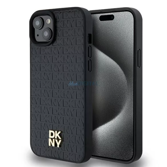 DKNY DKHMP15MPSHRPSK Leather Monogram Pattern Metal Logo MagSafe-kompatibilis tok iPhone 15 Plus - fekete