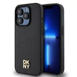   DKNY DKHMP15LPSHRPSK Leather Monogram Pattern Metal Logo MagSafe-kompatibilis tok iPhone 15 Pro - fekete
