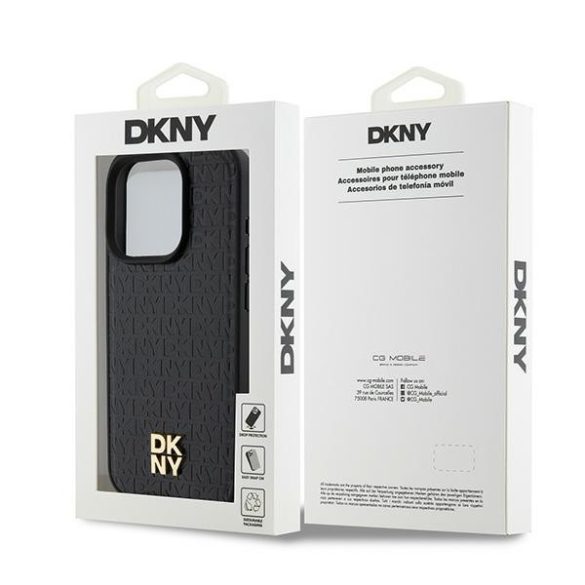 DKNY DKHMP15LPSHRPSK Leather Monogram Pattern Metal Logo MagSafe-kompatibilis tok iPhone 15 Pro - fekete