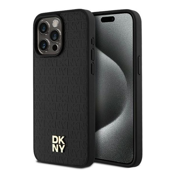 DKNY DKHMP15XPSHRPSK Leather Monogram Pattern Metal Logo MagSafe-kompatibilis tok iPhone 15 Pro Max - fekete