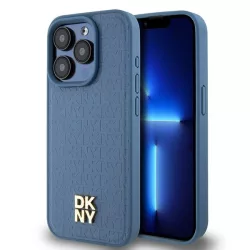   DKNY DKHMP15LPSHRPSB Leather Monogram Pattern Metal Logo MagSafe-kompatibilis tok iPhone 15 Pro - kék