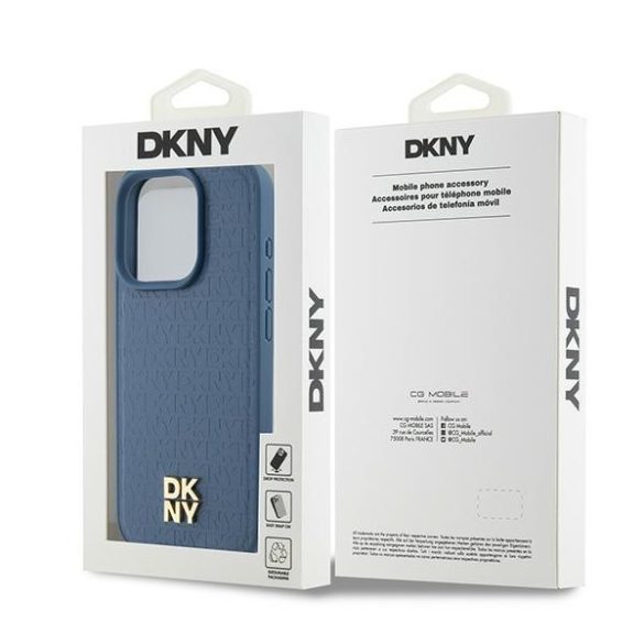 DKNY DKHMP15LPSHRPSB Leather Monogram Pattern Metal Logo MagSafe-kompatibilis tok iPhone 15 Pro - kék