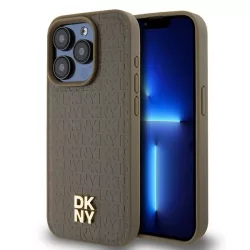   DKNY DKHMP14LPSHRPSW Leather Pattern Metal Logo MagSafe-kompatibilis tok iPhone 14 Pro - barna