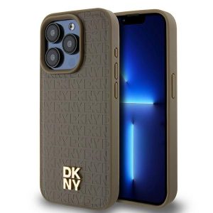 DKNY DKHMP14XPSHRPSW Leather Pattern Metal Logo MagSafe-kompatibilis tok iPhone 14 Pro Max - barna