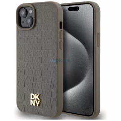   DKNY DKHMP15SPSHRPSW Leather Pattern Metal Logo MagSafe-kompatibilis tok iPhone 15 - barna
