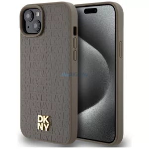 DKNY DKHMP15SPSHRPSW Leather Pattern Metal Logo MagSafe-kompatibilis tok iPhone 15 - barna