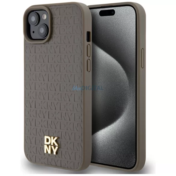 DKNY DKHMP15SPSHRPSW Leather Pattern Metal Logo MagSafe-kompatibilis tok iPhone 15 - barna