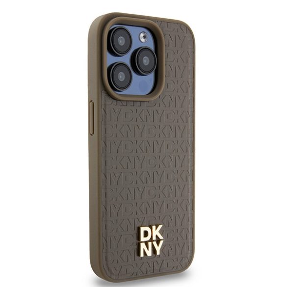 DKNY DKHMP15LPSHRPSW Leather Monogram Pattern Metal Logo MagSafe-kompatibilis tok iPhone 15 Pro - barna