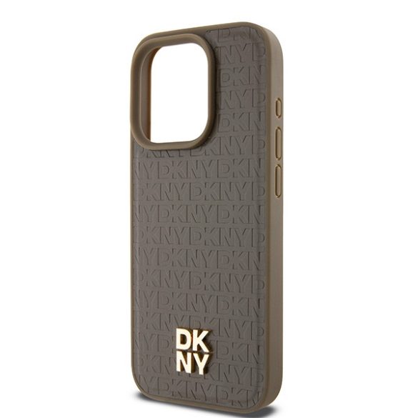 DKNY DKHMP15LPSHRPSW Leather Monogram Pattern Metal Logo MagSafe-kompatibilis tok iPhone 15 Pro - barna