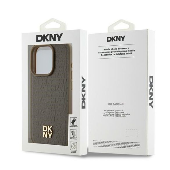 DKNY DKHMP15LPSHRPSW Leather Monogram Pattern Metal Logo MagSafe-kompatibilis tok iPhone 15 Pro - barna