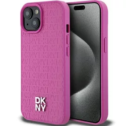   DKNY DKHMP15SPSHRPSP Leather Pattern Metal Logo MagSafe-kompatibilis tok iPhone 15 - rózsaszín