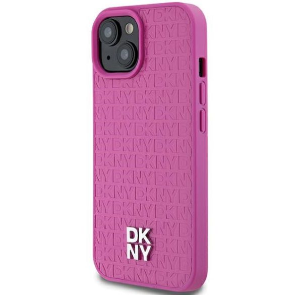 DKNY DKHMP15SPSHRPSP Leather Pattern Metal Logo MagSafe-kompatibilis tok iPhone 15 / 14 / 13 - rózsaszín