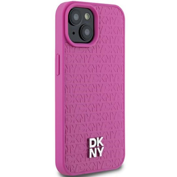 DKNY DKHMP15SPSHRPSP Leather Pattern Metal Logo MagSafe-kompatibilis tok iPhone 15 / 14 / 13 - rózsaszín