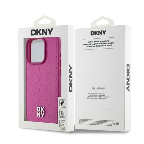 DKNY DKHMP15LPSHRPSP Leather Monogram Pattern Metal Logo MagSafe-kompatibilis tok iPhone 15 Pro - rózsaszín