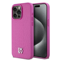   DKNY DKHMP15XPSHRPSP Leather Monogram Pattern Metal Logo MagSafe-kompatibilis tok iPhone 15 Pro Max - rózsaszín
