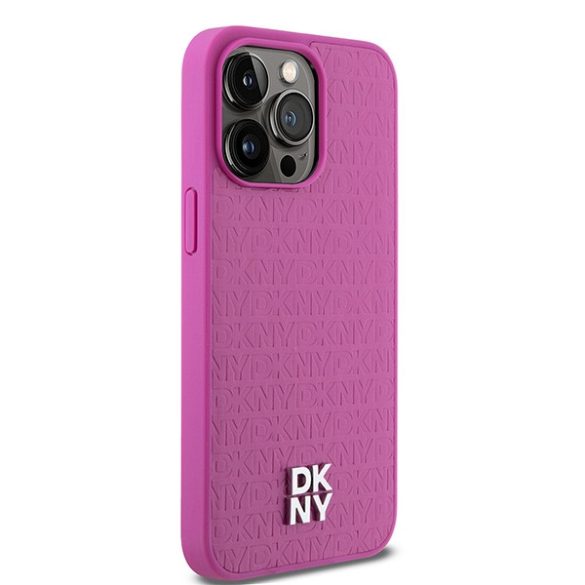 DKNY DKHMP15XPSHRPSP Leather Monogram Pattern Metal Logo MagSafe-kompatibilis tok iPhone 15 Pro Max - rózsaszín