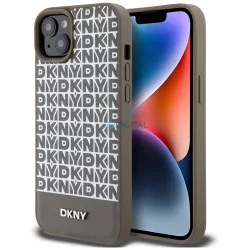  DKNY DKHMP15SPSOSPW Leather Printed Pattern Metal Logo MagSafe-kompatibilis tok iPhone 15 - barna