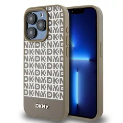  DKNY DKHMP15LPSOSPW Leather Printed Pattern Metal Logo MagSafe-kompatibilis tok iPhone 15 Pro - barna