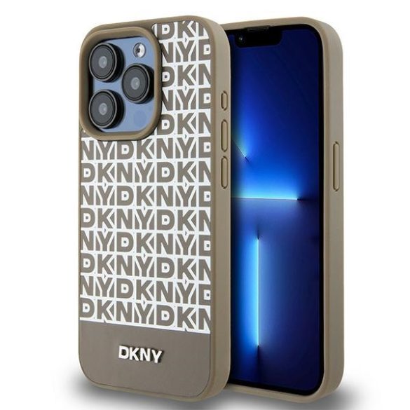 DKNY DKHMP15LPSOSPW Leather Printed Pattern Metal Logo MagSafe-kompatibilis tok iPhone 15 Pro - barna