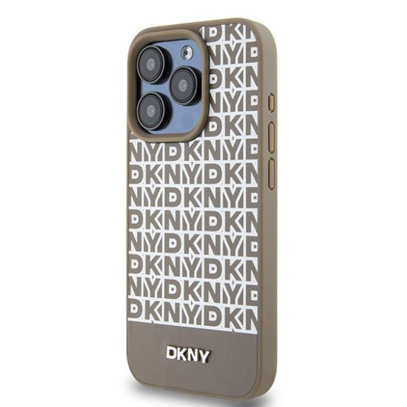 DKNY DKHMP15LPSOSPW Leather Printed Pattern Metal Logo MagSafe-kompatibilis tok iPhone 15 Pro - barna