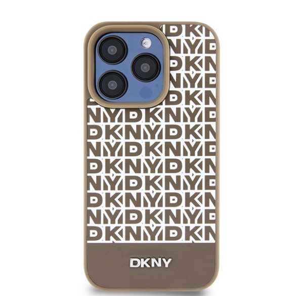 DKNY DKHMP15LPSOSPW Leather Printed Pattern Metal Logo MagSafe-kompatibilis tok iPhone 15 Pro - barna