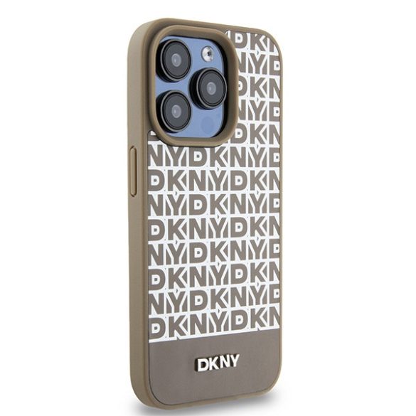 DKNY DKHMP15LPSOSPW Leather Printed Pattern Metal Logo MagSafe-kompatibilis tok iPhone 15 Pro - barna