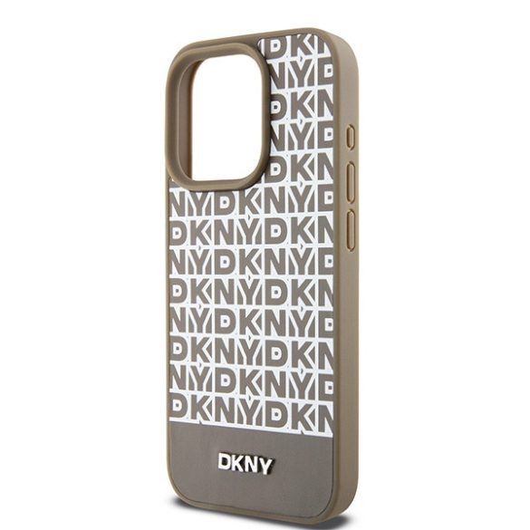 DKNY DKHMP15LPSOSPW Leather Printed Pattern Metal Logo MagSafe-kompatibilis tok iPhone 15 Pro - barna