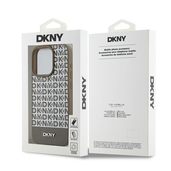 DKNY DKHMP15LPSOSPW Leather Printed Pattern Metal Logo MagSafe-kompatibilis tok iPhone 15 Pro - barna