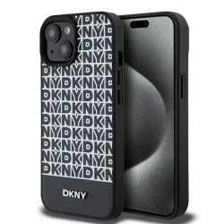   DKNY DKHMP15SPSOSPK Leather Printed Pattern Metal Logo MagSafe-kompatibilis tok iPhone 15 - fekete