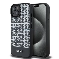   DKNY DKHMP15SPSOSPK Leather Printed Pattern Metal Logo MagSafe-kompatibilis tok iPhone 15 - fekete