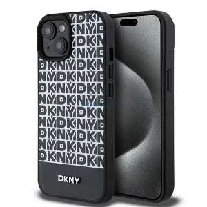 DKNY DKHMP15SPSOSPK Leather Printed Pattern Metal Logo MagSafe-kompatibilis tok iPhone 15 - fekete
