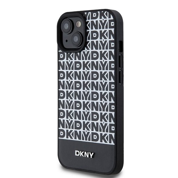 DKNY DKHMP15SPSOSPK Leather Printed Pattern Metal Logo MagSafe-kompatibilis tok iPhone 15 / 14 / 13 - fekete