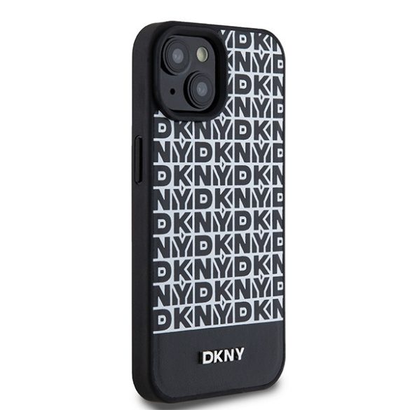 DKNY DKHMP15SPSOSPK Leather Printed Pattern Metal Logo MagSafe-kompatibilis tok iPhone 15 / 14 / 13 - fekete