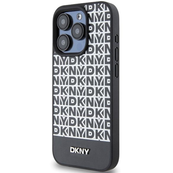 DKNY DKHMP15LPSOSPK Leather Printed Pattern Metal Logo MagSafe-kompatibilis tok iPhone 15 Pro - fekete