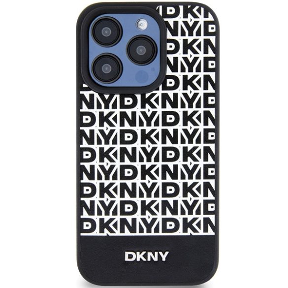 DKNY DKHMP15LPSOSPK Leather Printed Pattern Metal Logo MagSafe-kompatibilis tok iPhone 15 Pro - fekete