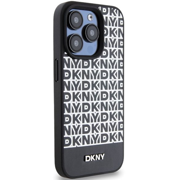 DKNY DKHMP15LPSOSPK Leather Printed Pattern Metal Logo MagSafe-kompatibilis tok iPhone 15 Pro - fekete