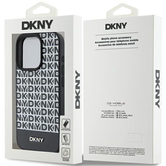 DKNY DKHMP15LPSOSPK Leather Printed Pattern Metal Logo MagSafe-kompatibilis tok iPhone 15 Pro - fekete