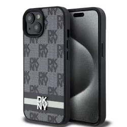   DKNY DKHCP14SPCPTSSK Leather Checkered Mono Pattern & Printed Stripes tok iPhone 14 - fekete