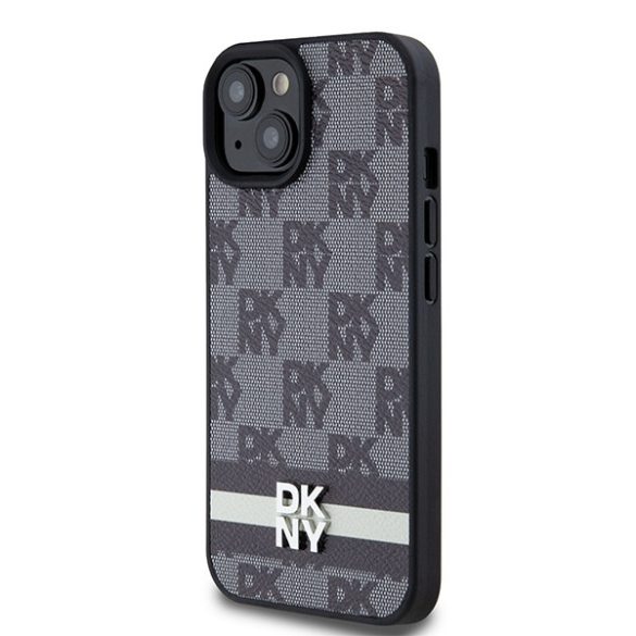 DKNY DKHCP14SPCPTSSK Leather Checkered Mono Pattern & Printed Stripes tok iPhone 14 / 15 / 13 - fekete